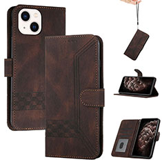 Custodia Portafoglio In Pelle Cover con Supporto YX4 per Apple iPhone 15 Plus Marrone