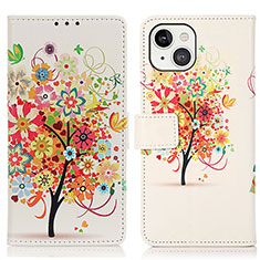 Custodia Portafoglio In Pelle Fantasia Modello Cover con Supporto A07 per Apple iPhone 13 Arancione