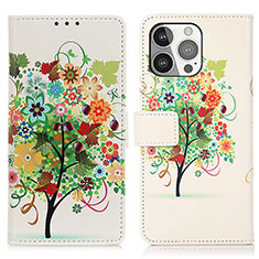 Custodia Portafoglio In Pelle Fantasia Modello Cover con Supporto A07 per Apple iPhone 14 Pro Max Arancione