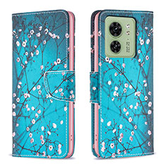 Custodia Portafoglio In Pelle Fantasia Modello Cover con Supporto B01F per Motorola Moto Edge (2023) 5G Ciano