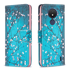 Custodia Portafoglio In Pelle Fantasia Modello Cover con Supporto B01F per Nokia C21 Ciano