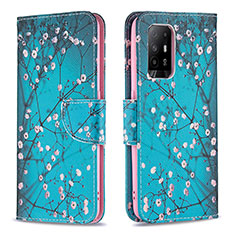 Custodia Portafoglio In Pelle Fantasia Modello Cover con Supporto B01F per Oppo F19 Pro+ Plus 5G Ciano