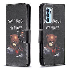 Custodia Portafoglio In Pelle Fantasia Modello Cover con Supporto B01F per Oppo Reno6 Pro 5G India Grigio Scuro