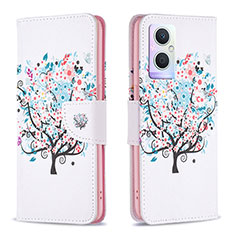 Custodia Portafoglio In Pelle Fantasia Modello Cover con Supporto B01F per Oppo Reno7 Lite 5G Bianco