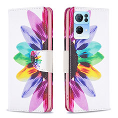 Custodia Portafoglio In Pelle Fantasia Modello Cover con Supporto B01F per Oppo Reno7 Pro 5G Multicolore