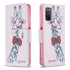 Custodia Portafoglio In Pelle Fantasia Modello Cover con Supporto B01F per Samsung Galaxy A02s Rosa