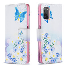 Custodia Portafoglio In Pelle Fantasia Modello Cover con Supporto B01F per Samsung Galaxy A03s Blu