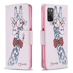 Custodia Portafoglio In Pelle Fantasia Modello Cover con Supporto B01F per Samsung Galaxy A03s Rosa