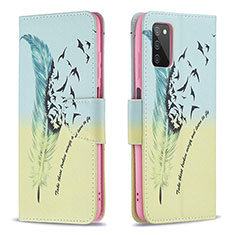 Custodia Portafoglio In Pelle Fantasia Modello Cover con Supporto B01F per Samsung Galaxy A03s Verde Pastello
