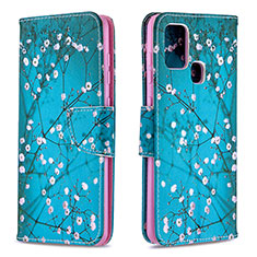 Custodia Portafoglio In Pelle Fantasia Modello Cover con Supporto B01F per Samsung Galaxy A21s Ciano