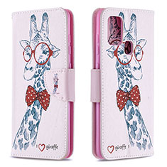 Custodia Portafoglio In Pelle Fantasia Modello Cover con Supporto B01F per Samsung Galaxy A21s Rosa