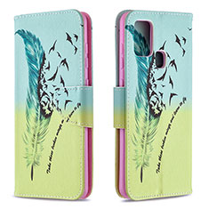 Custodia Portafoglio In Pelle Fantasia Modello Cover con Supporto B01F per Samsung Galaxy A21s Verde Pastello