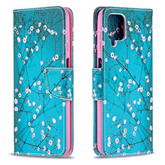Custodia Portafoglio In Pelle Fantasia Modello Cover con Supporto B01F per Samsung Galaxy F12 Ciano