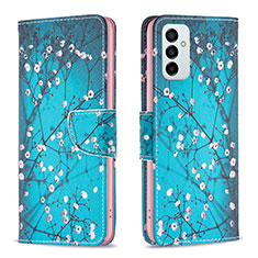 Custodia Portafoglio In Pelle Fantasia Modello Cover con Supporto B01F per Samsung Galaxy F23 5G Ciano