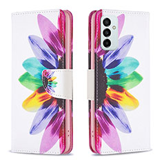Custodia Portafoglio In Pelle Fantasia Modello Cover con Supporto B01F per Samsung Galaxy M23 5G Multicolore