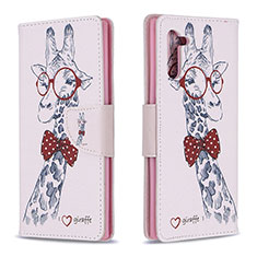 Custodia Portafoglio In Pelle Fantasia Modello Cover con Supporto B01F per Samsung Galaxy Note 10 5G Rosa