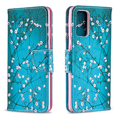 Custodia Portafoglio In Pelle Fantasia Modello Cover con Supporto B01F per Samsung Galaxy Note 20 5G Ciano