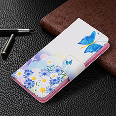 Custodia Portafoglio In Pelle Fantasia Modello Cover con Supporto B01F per Samsung Galaxy S21 FE 5G Cielo Blu