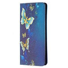 Custodia Portafoglio In Pelle Fantasia Modello Cover con Supporto B01F per Samsung Galaxy S21 Ultra 5G Blu