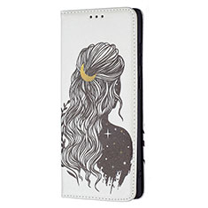 Custodia Portafoglio In Pelle Fantasia Modello Cover con Supporto B01F per Samsung Galaxy S21 Ultra 5G Grigio