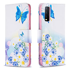 Custodia Portafoglio In Pelle Fantasia Modello Cover con Supporto B01F per Vivo Y11s Blu