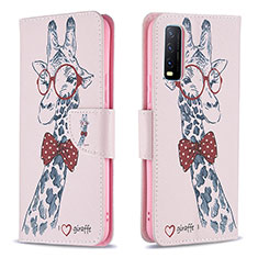 Custodia Portafoglio In Pelle Fantasia Modello Cover con Supporto B01F per Vivo Y20 Rosa