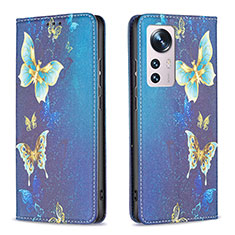 Custodia Portafoglio In Pelle Fantasia Modello Cover con Supporto B01F per Xiaomi Mi 12 5G Blu