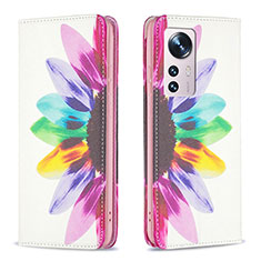 Custodia Portafoglio In Pelle Fantasia Modello Cover con Supporto B01F per Xiaomi Mi 12 5G Rosa Caldo