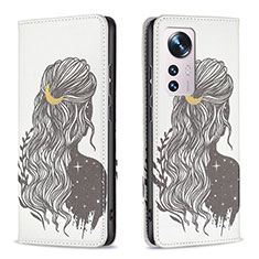 Custodia Portafoglio In Pelle Fantasia Modello Cover con Supporto B01F per Xiaomi Mi 12 Pro 5G Grigio