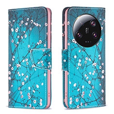Custodia Portafoglio In Pelle Fantasia Modello Cover con Supporto B01F per Xiaomi Mi 13 Ultra 5G Ciano
