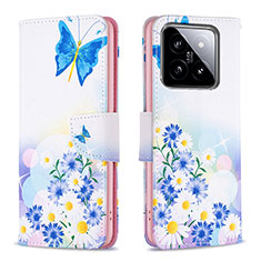 Custodia Portafoglio In Pelle Fantasia Modello Cover con Supporto B01F per Xiaomi Mi 14 5G Blu