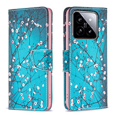 Custodia Portafoglio In Pelle Fantasia Modello Cover con Supporto B01F per Xiaomi Mi 14 5G Ciano