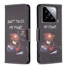 Custodia Portafoglio In Pelle Fantasia Modello Cover con Supporto B01F per Xiaomi Mi 14 5G Grigio Scuro