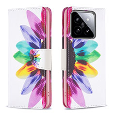Custodia Portafoglio In Pelle Fantasia Modello Cover con Supporto B01F per Xiaomi Mi 14 Pro 5G Multicolore