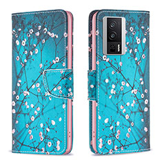 Custodia Portafoglio In Pelle Fantasia Modello Cover con Supporto B01F per Xiaomi Poco F5 Pro 5G Ciano