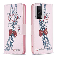 Custodia Portafoglio In Pelle Fantasia Modello Cover con Supporto B01F per Xiaomi Poco F5 Pro 5G Rosa