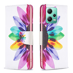 Custodia Portafoglio In Pelle Fantasia Modello Cover con Supporto B01F per Xiaomi Redmi Note 12 5G Multicolore