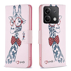 Custodia Portafoglio In Pelle Fantasia Modello Cover con Supporto B01F per Xiaomi Redmi Note 13 5G Rosa