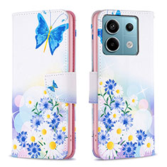 Custodia Portafoglio In Pelle Fantasia Modello Cover con Supporto B01F per Xiaomi Redmi Note 13 Pro 5G Blu