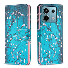 Custodia Portafoglio In Pelle Fantasia Modello Cover con Supporto B01F per Xiaomi Redmi Note 13 Pro 5G Ciano