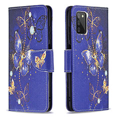 Custodia Portafoglio In Pelle Fantasia Modello Cover con Supporto B03F per Samsung Galaxy A02s Blu Notte