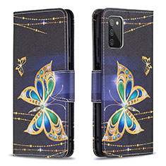 Custodia Portafoglio In Pelle Fantasia Modello Cover con Supporto B03F per Samsung Galaxy A02s Nero