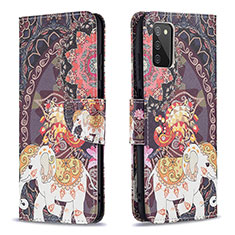 Custodia Portafoglio In Pelle Fantasia Modello Cover con Supporto B03F per Samsung Galaxy A03s Marrone