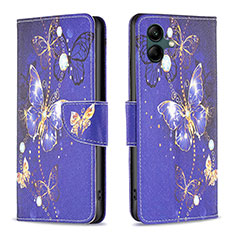 Custodia Portafoglio In Pelle Fantasia Modello Cover con Supporto B03F per Samsung Galaxy A05 Blu Notte