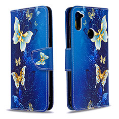 Custodia Portafoglio In Pelle Fantasia Modello Cover con Supporto B03F per Samsung Galaxy A11 Cielo Blu