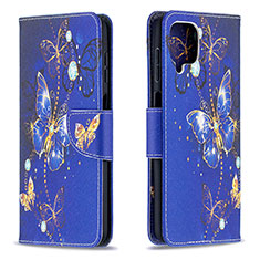 Custodia Portafoglio In Pelle Fantasia Modello Cover con Supporto B03F per Samsung Galaxy A12 Blu Notte
