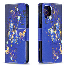 Custodia Portafoglio In Pelle Fantasia Modello Cover con Supporto B03F per Samsung Galaxy A12 Nacho Blu Notte