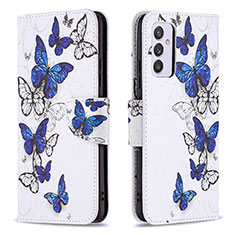 Custodia Portafoglio In Pelle Fantasia Modello Cover con Supporto B03F per Samsung Galaxy A82 5G Blu
