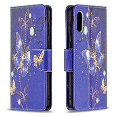 Custodia Portafoglio In Pelle Fantasia Modello Cover con Supporto B03F per Samsung Galaxy M02 Blu Notte