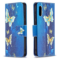 Custodia Portafoglio In Pelle Fantasia Modello Cover con Supporto B03F per Samsung Galaxy M02 Cielo Blu